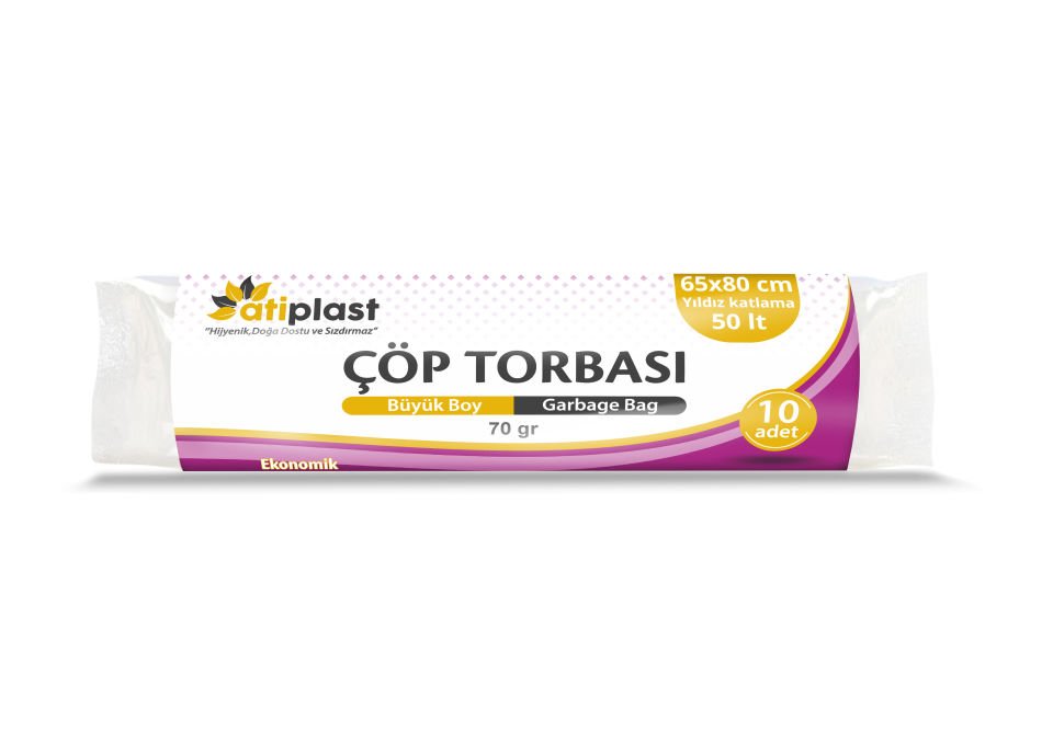 Atiplast Çöp Poşeti Büyük Boy 65X80 70 Gr.10 Lu Paket Renk Siyah