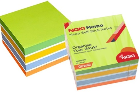 Noki Memo Post-it Yapışkanlı Kağıt 75X75 450 Yaprak Neon Gizemli-12014-22