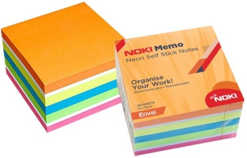 Noki Memo Yapışkanlı Post-it 75X75 450 Yaprak Neon Envai-12014-33