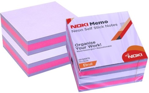 Noki Memo Yapışkanlı Post-it 75X75 450 Yaprak Neon Ebruli-12014-44