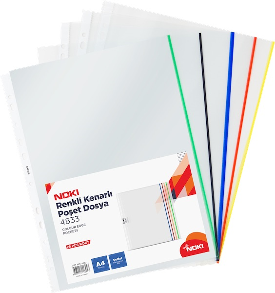 Noki Poşet Dosya 5 Renkli Kenarlı 55 Micron 25 Li Paket-4833