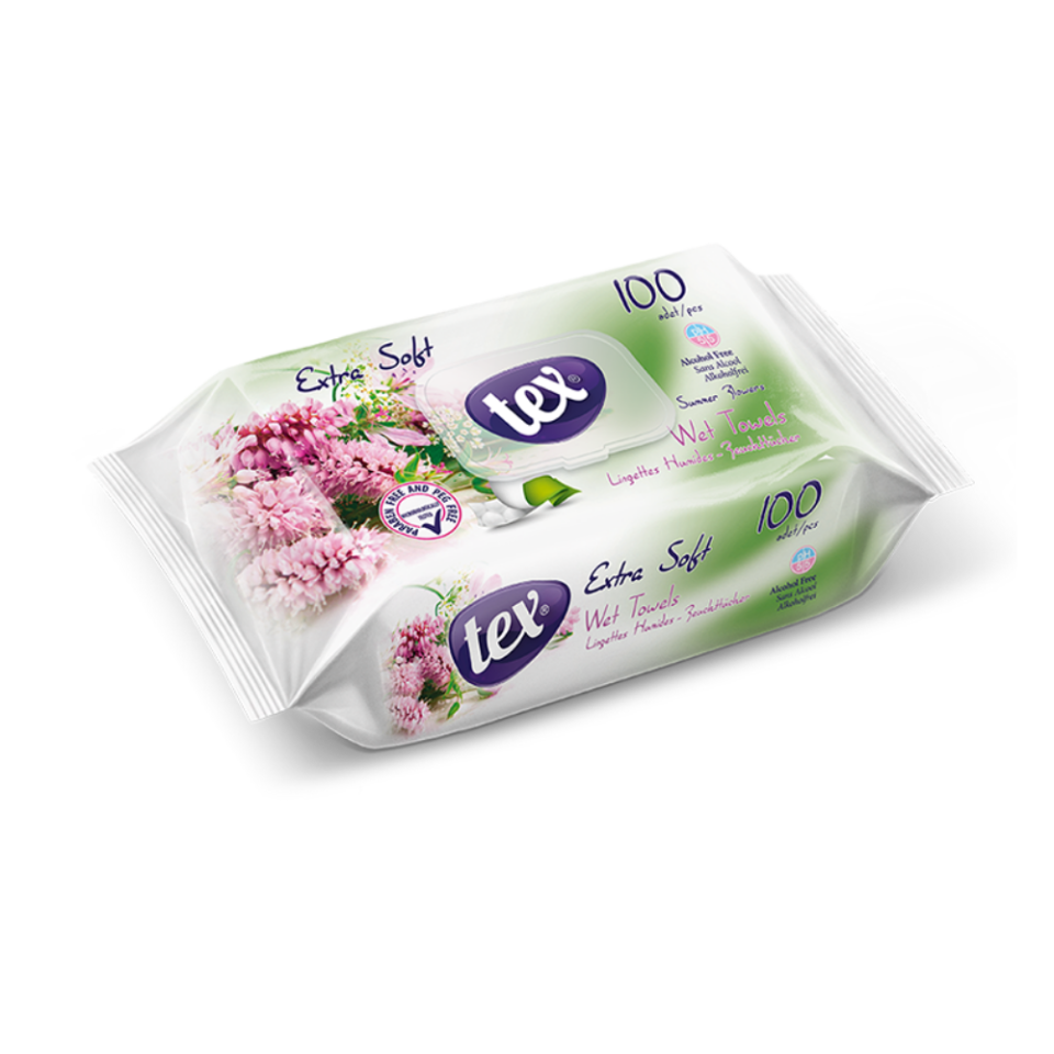 Tex Islak Mendil Yaz Çiçeği 100 Lü Paket