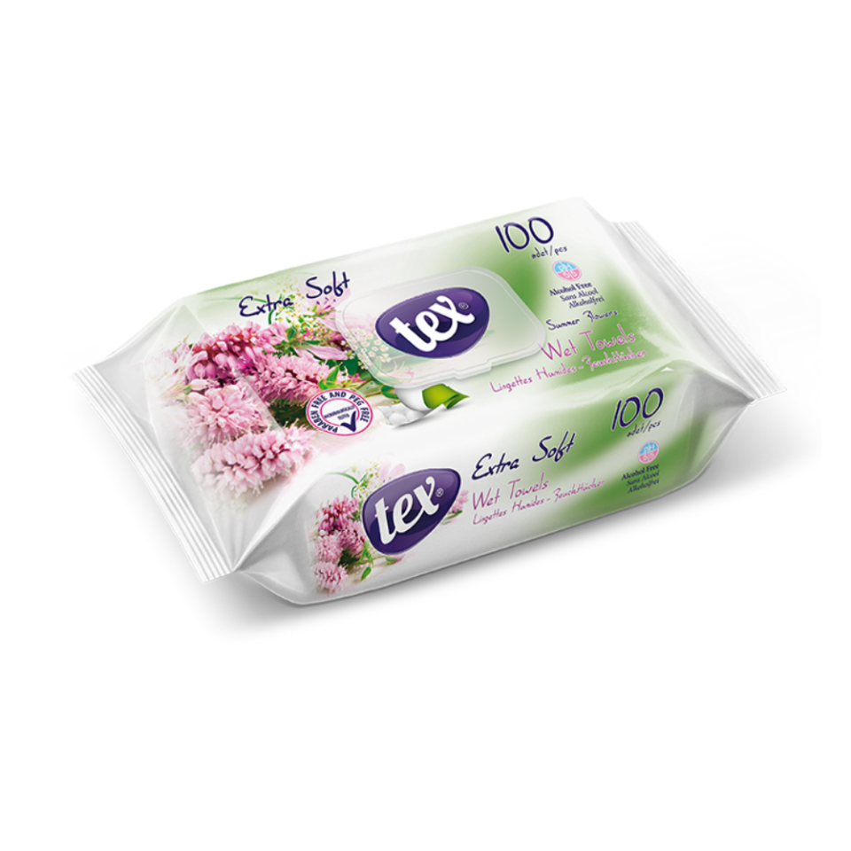 Tex Islak Mendil Yaz Çiçeği 100 Lü Paket