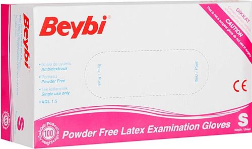 Beybi Latex Pudrasız S Beden Eldiven 100 Lü Paket