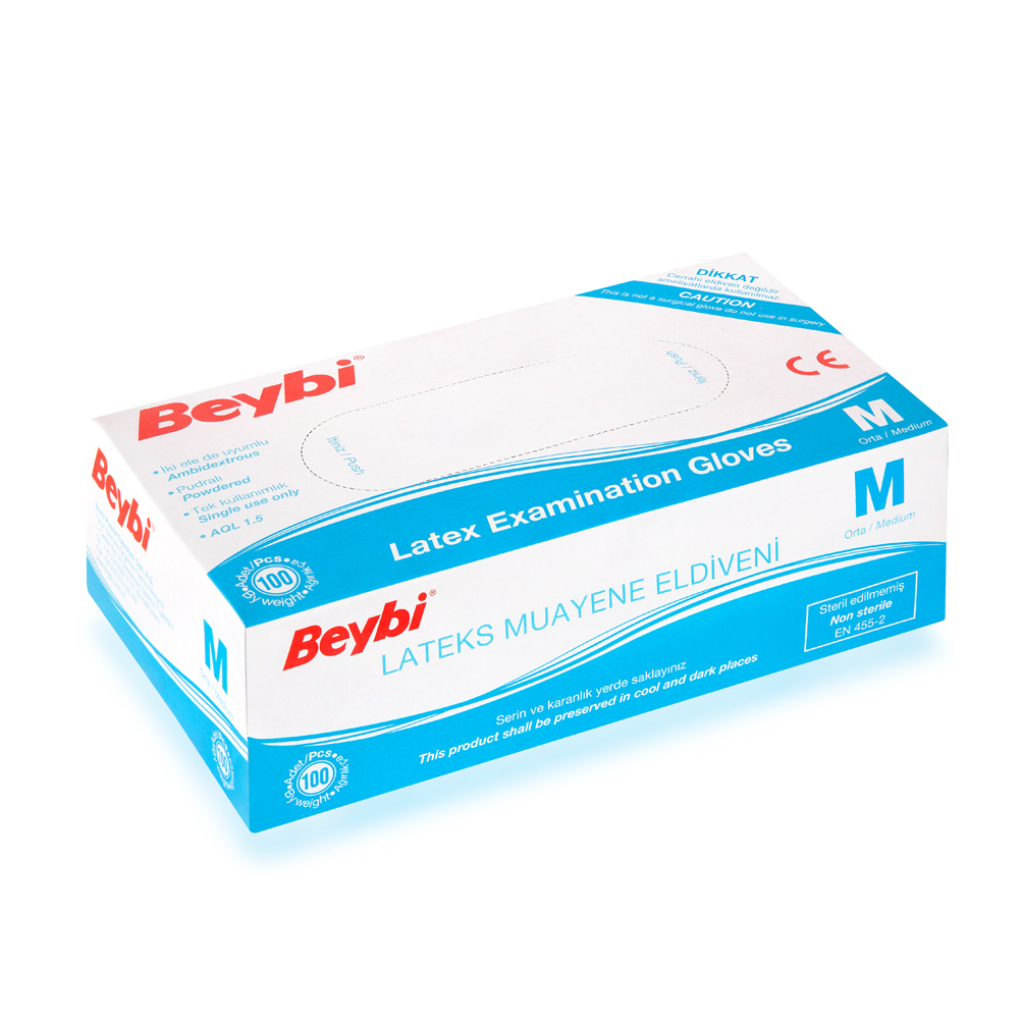 Beybi Latex Pudralı M Beden Eldiven 100 Lü Paket