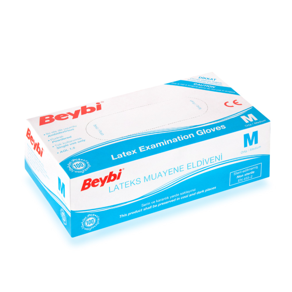Beybi Latex Pudralı M Beden Eldiven 100 Lü Paket