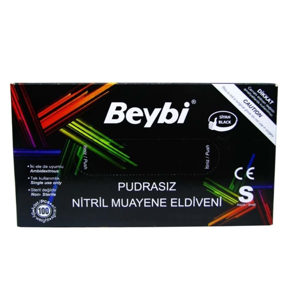 Beybi Nitril Pudrasız Siyah S Beden Eldiven 100 Lü Paket