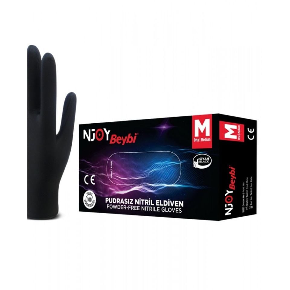 Beybi Nitril Pudrasız Siyah M Beden Eldiven 100 Lü Paket