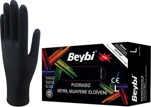 Beybi Nitril Pudrasız Siyah L Beden Eldiven 100 Lü Paket