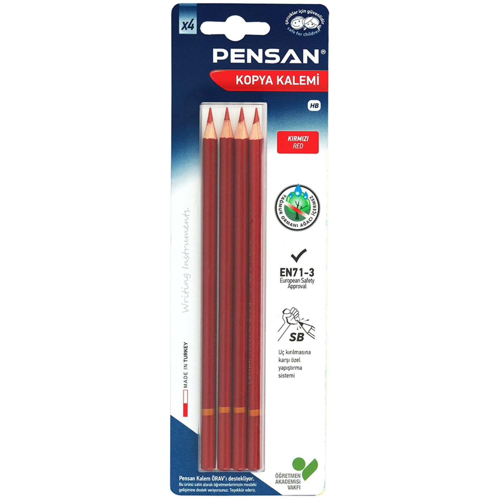 Pensan Kırmızı Kurşun Kalem 4 lü Paket