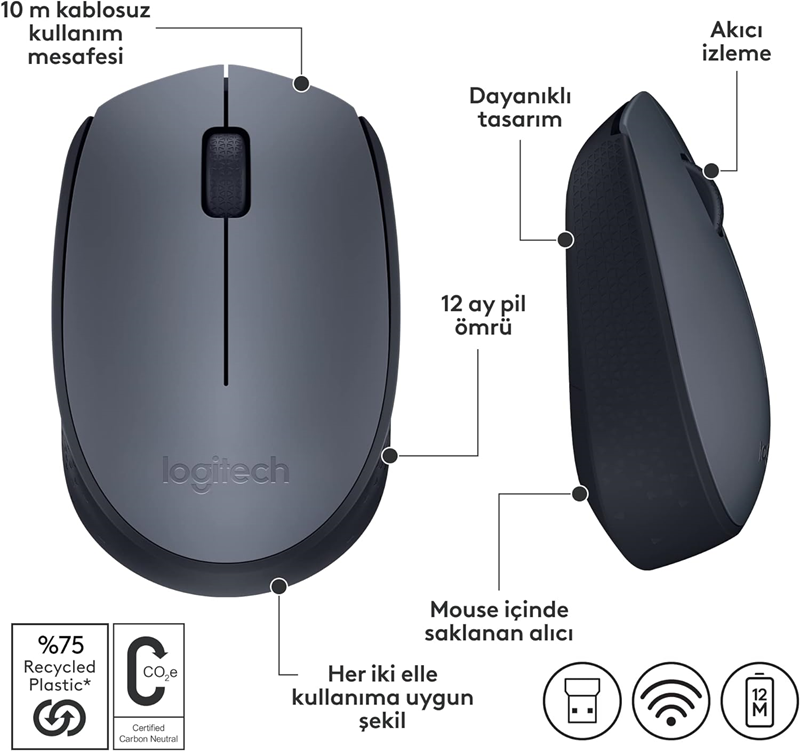 Logitech M170 Kablosuz Optical Mouse Siyah