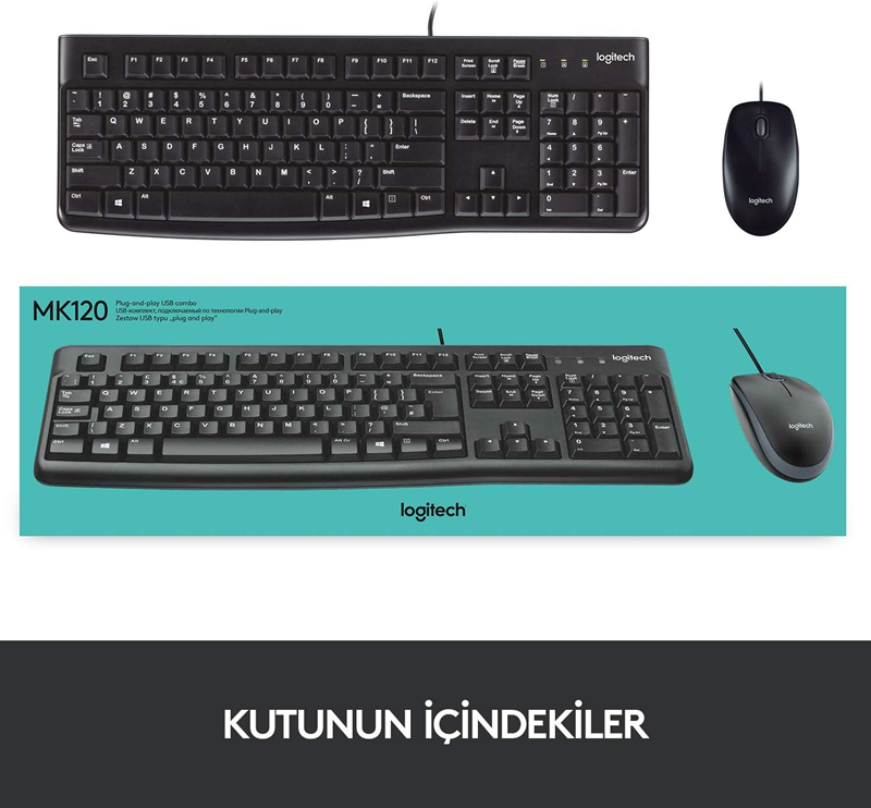 Logitech MK120 Kablolu Klavye+Mouse Set Siyah