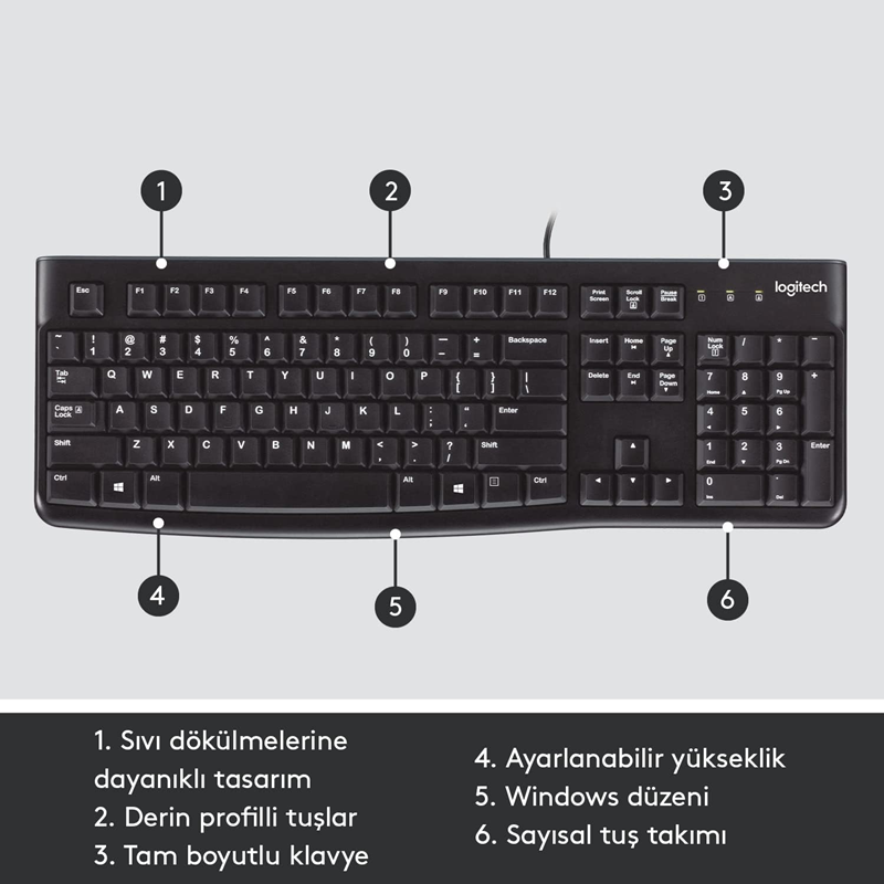 Logitech K120 Usb Kablolu Q Klavye Siyah