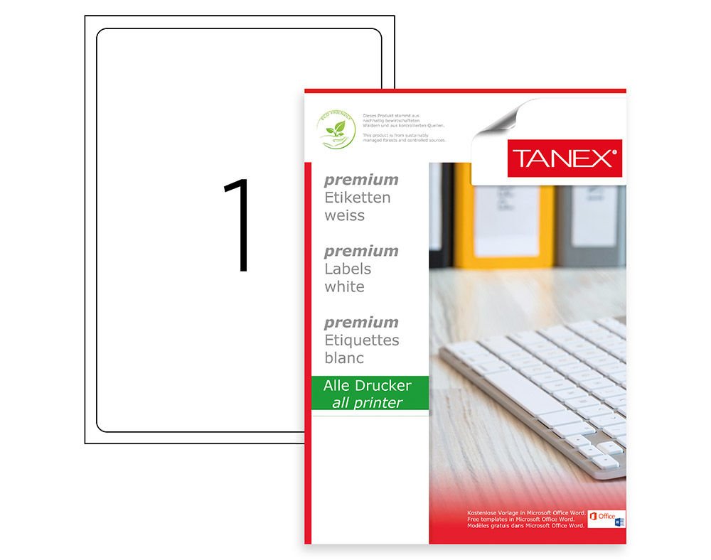 Tanex Lazer Etiket  199.6X289.1 mm 100 Adet Etiket Beyaz Renk TW-2001