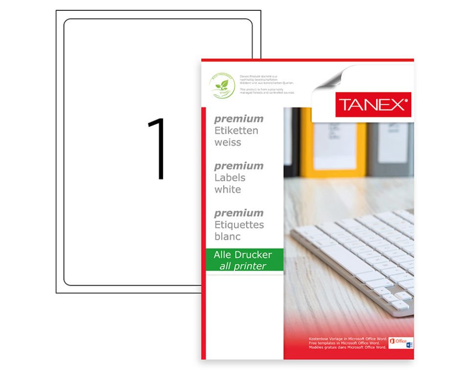 Tanex Lazer Etiket  199.6X289.1 mm 100 Adet Etiket Beyaz Renk TW-2001