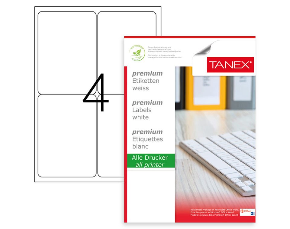 Tanex Lazer Etiket 99.1X139 mm 400 Adet Etiket Beyaz Renk TW-2004