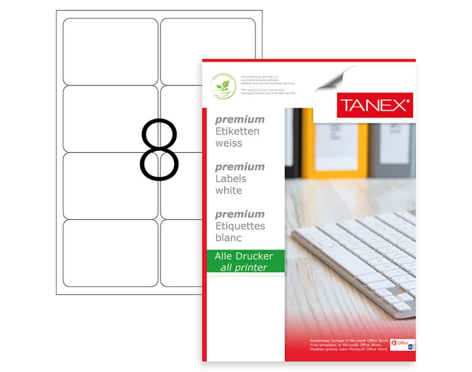 Tanex Lazer Etiket 99.1X67.7 mm 800 Adet Etiklet Beyaz Renk TW-2008