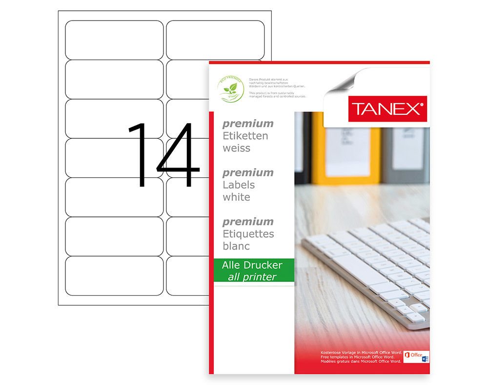 Tanex Lazer Etiket 99.1X38.1 mm 1400 Adet Etiket Beyaz Renk TW-2014