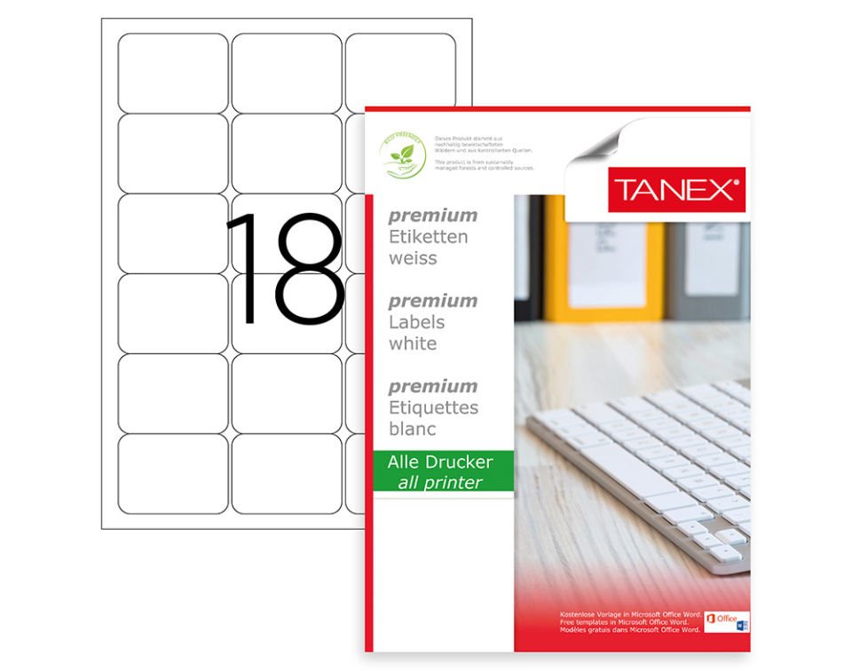 Tanex Lazer Etiket 63.5×46.6 mm 1800 Adet Etiket Beyaz Renk TW-2018