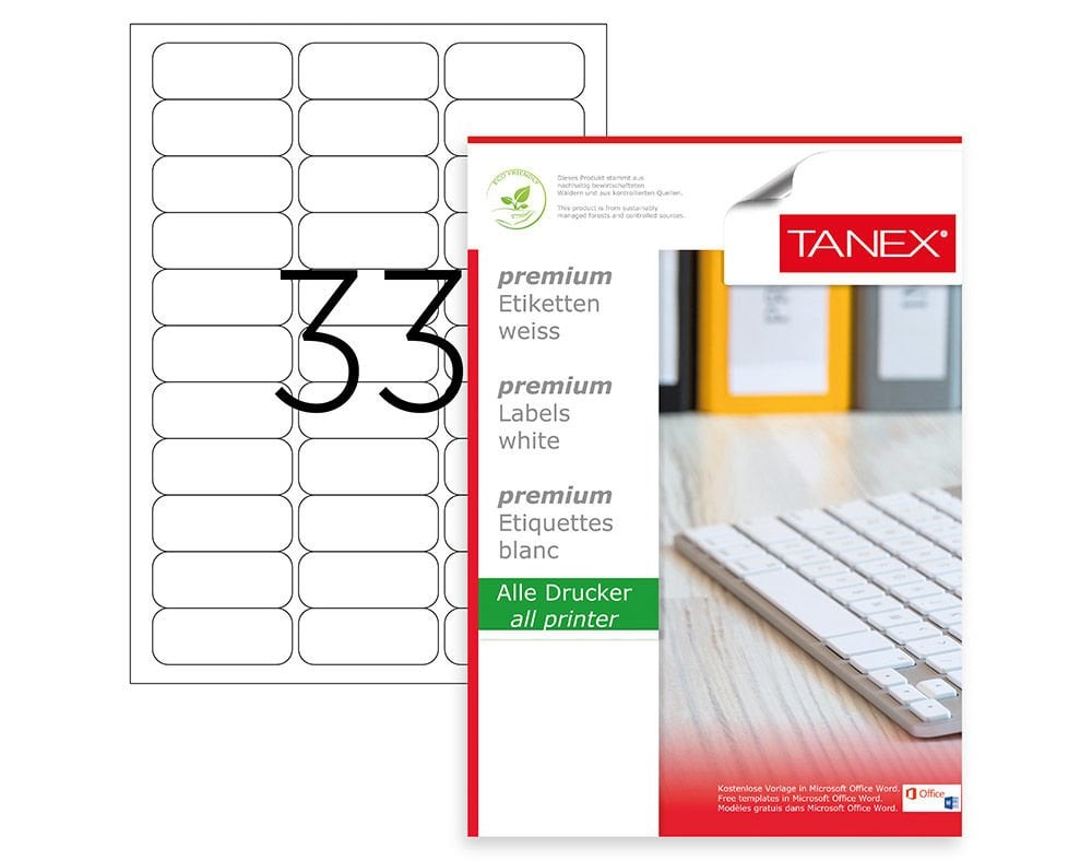 Tanex Lazer Etiket 63.5X25.4 mm 3300 Adet Etiket Beyaz Renk TW-2033