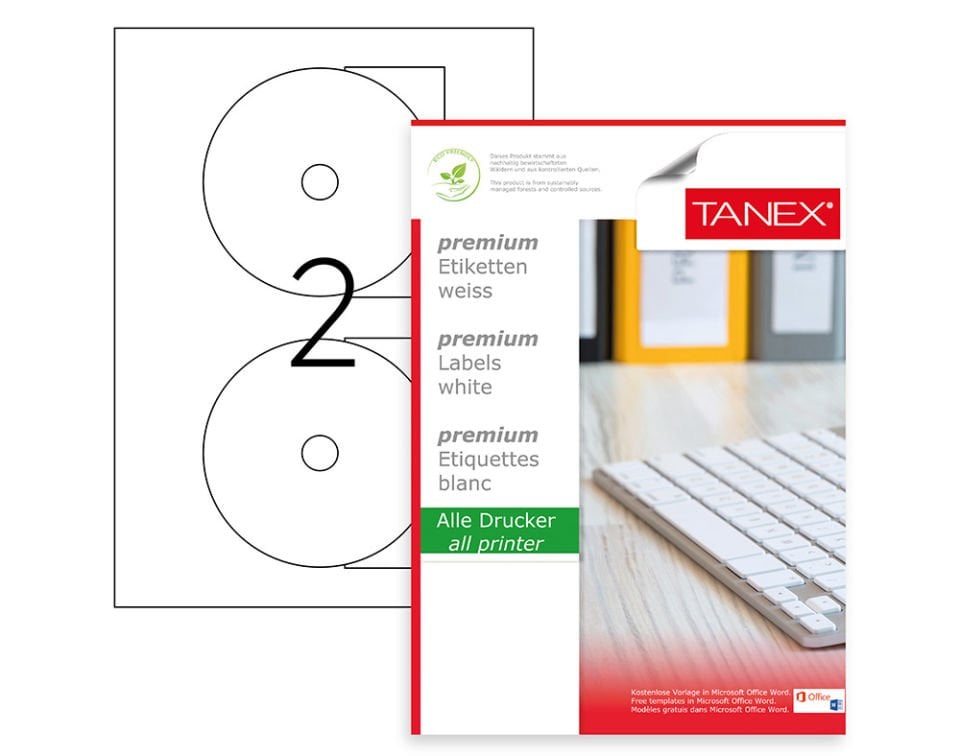Tanex Lazer Etiket Çap 117 mm 200 Adet Etiket Beyaz Renk TW-3117-CD