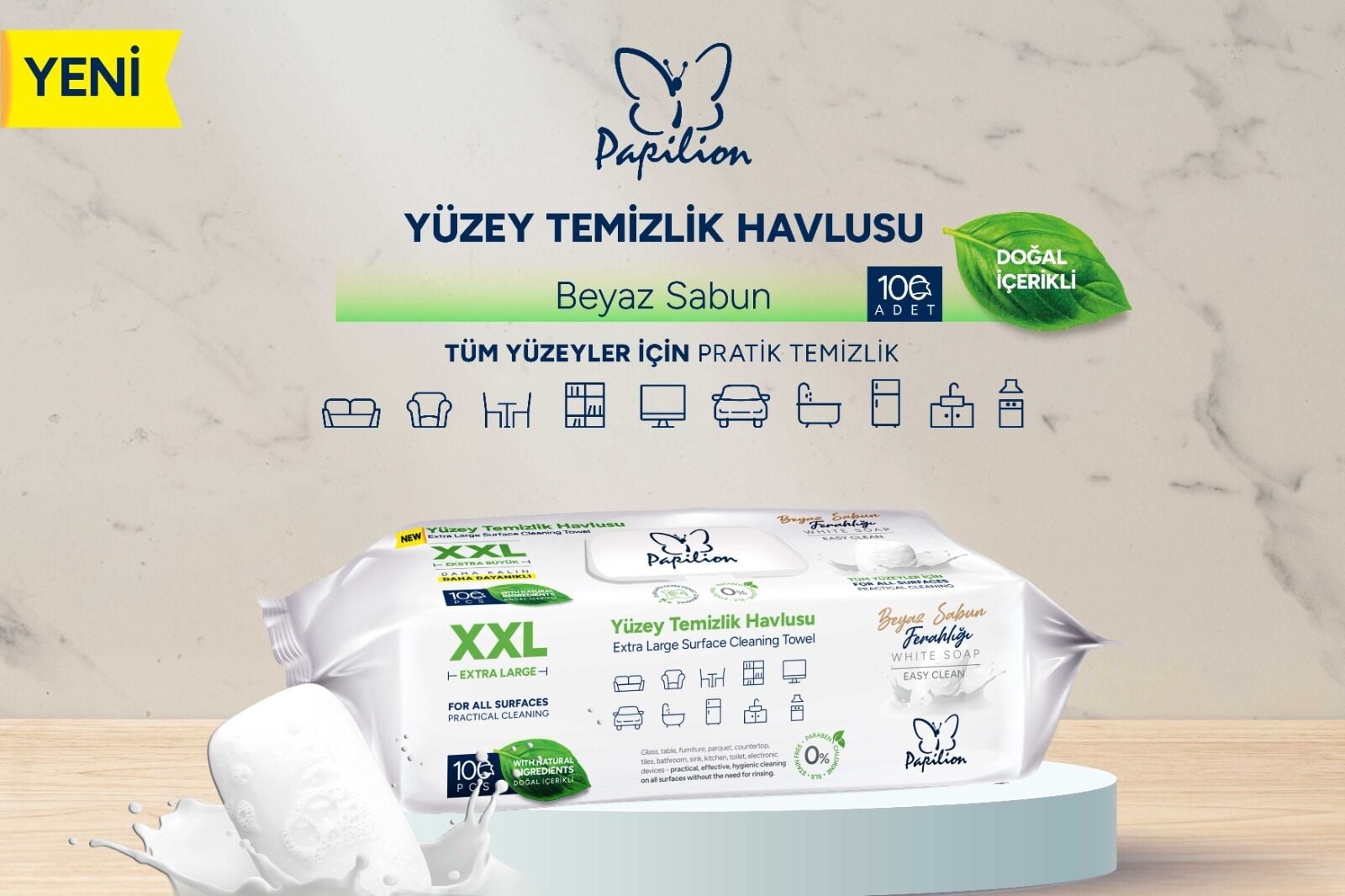 Papilion Temizlik Havlusu Beyaz Sabun Katkılı 100 Lü Paket