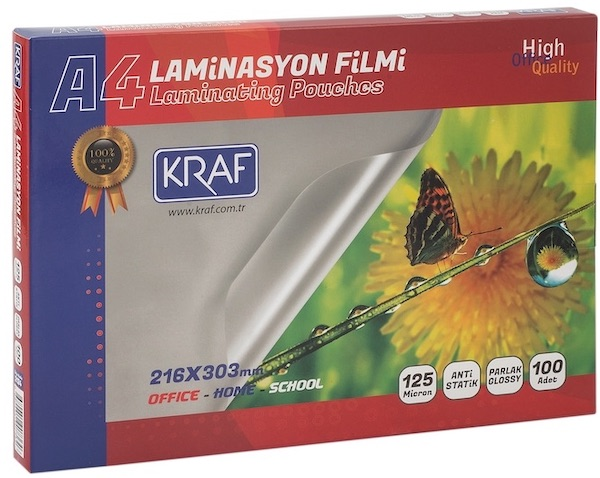 Kraf Laminasyon Filmi A-4 125 Micron Parlak 100 Lü Paket