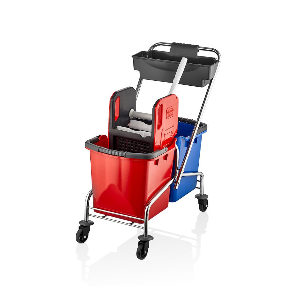 Cey Çift Kovalı Temizlik Arabası Seti Plastik Presli-PSG800