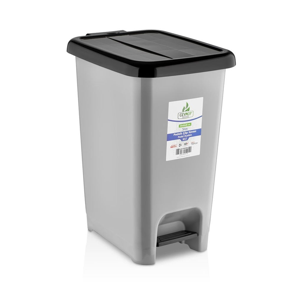 Cey Slim Pedallı Çöp Kovası Gri 20 Lt.CKG104