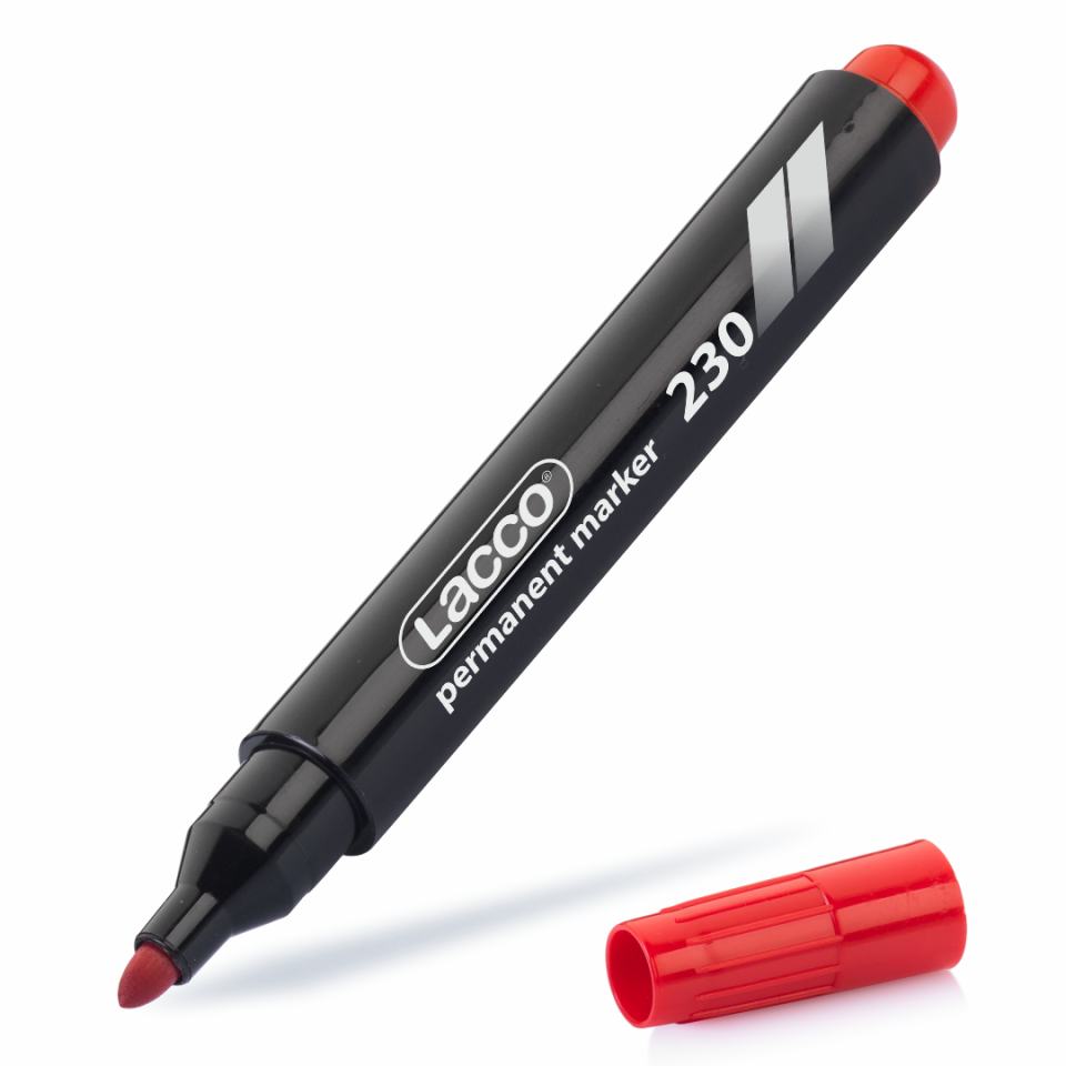 Lacco Permanent Marker Kırmızı 230-3 Yuvarlak Uç 12 Li Paket