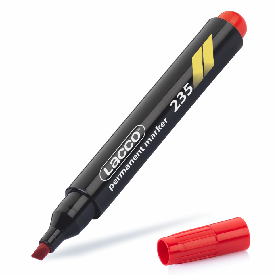 Lacco Permanent Marker Kırmızı 235-3 Kesik Uçlu 12 Li Paket